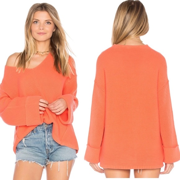 Free People La Brea Vneck Sweater Coral 